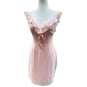 Amanda Uprichard Petal Pink Blush 100% Silk Mini Dress Small Ruffle V-Neck